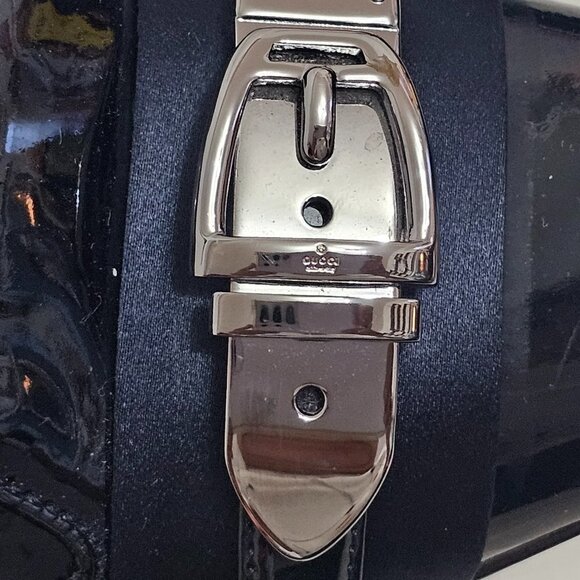 Pre-Owned GUCCI Womens Black Polished Leather Pump Heels Size 7B - Picture 6 of 11